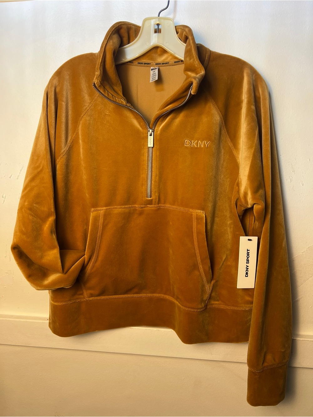 DKNY women’s Golden Brown Velour Half-Zip Pullover Sweater